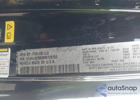 2021 Jeep Wrangler Unlimited Sahara Altitude 4X4 z USA, uszkodzony, nr VIN 1C4HJXEN6MW728163